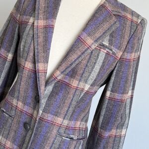 VTG Retro‎ Prep Wool Plaid Blazer Womans 8 Preppy New England Old Money Mod